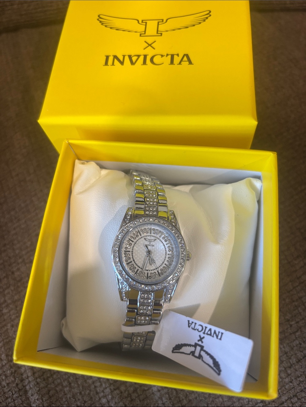 Invicta Silver Crystal Accent Women's Watch with Yellow Box